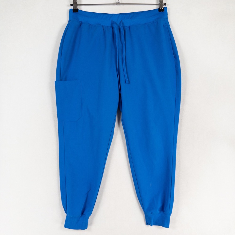 Mandala Scrub Jogger Pants Womens Large PETITE Blue Stretch Cargo Pockets *